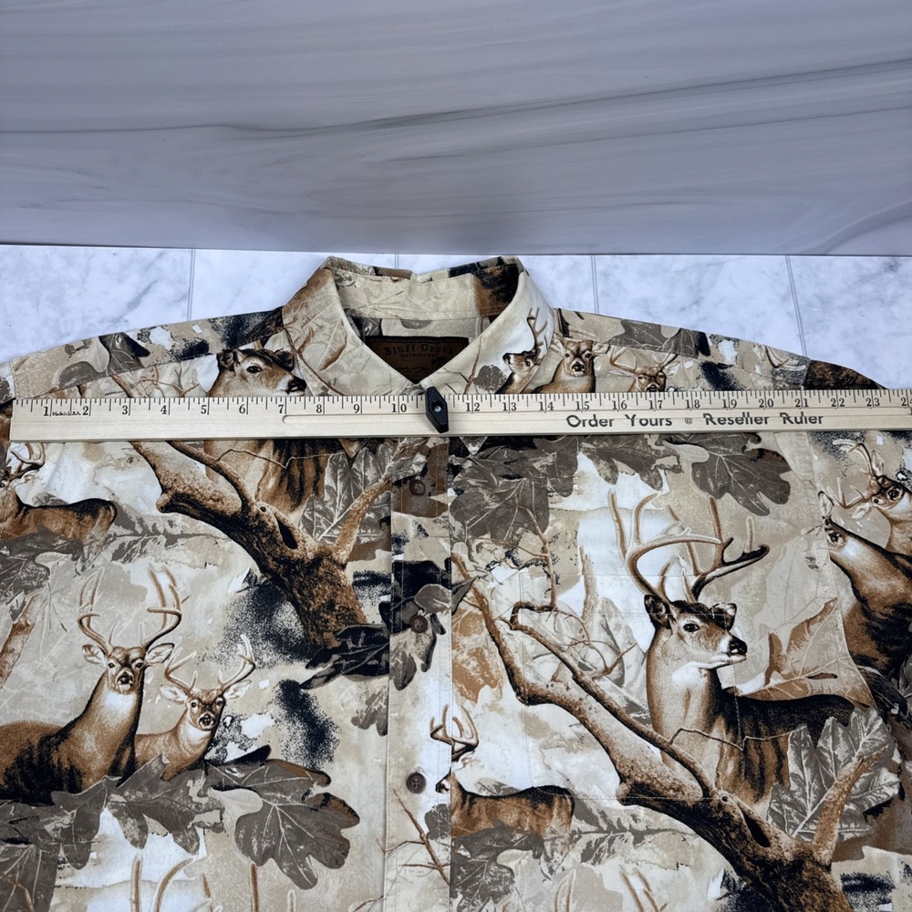 Bluff Creek Outfitters Deer Print Button-Up Shirt Men's Short Sleeve XL EUC - Picture 8 of 11